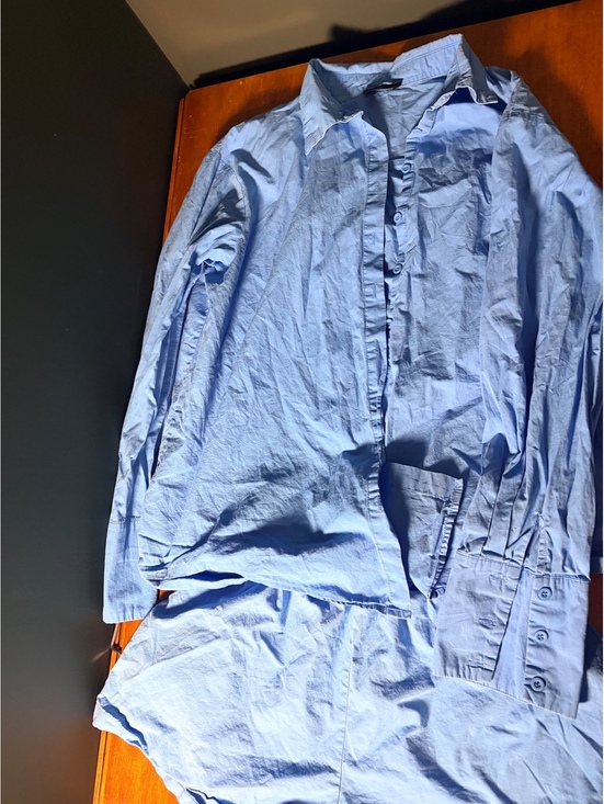 Pants - White Fox Boutique Blue Button-Down Shirt & Shorts Matching Set 100% Cotton